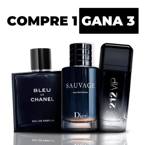 KIT 3 Perfumes Importados - Sauvage Dior | Bleu de Chanel | 212 VIP Black + Regalo Exclusivo [ÚLTIMAS UNIDADES 🚨] - 100ml